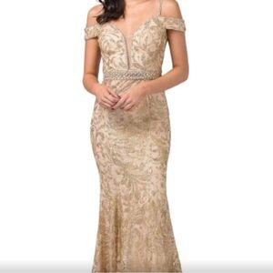 Dancing Queen Gold Embellished off the shoulder Gown